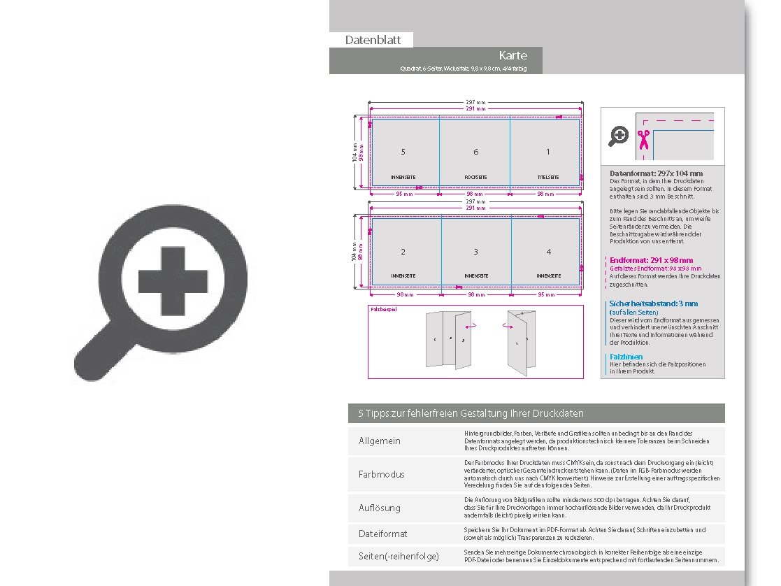Product Bild einladungskarte__gefalzt_auf_quadrat_9_8_cm_x_9_8_cm__vertikaler_wickelfalz__6-seitig